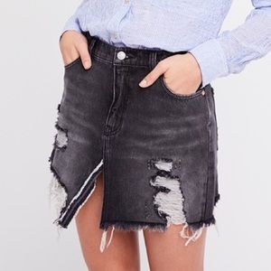 Free People Black Distressed Denim Mini Skirt